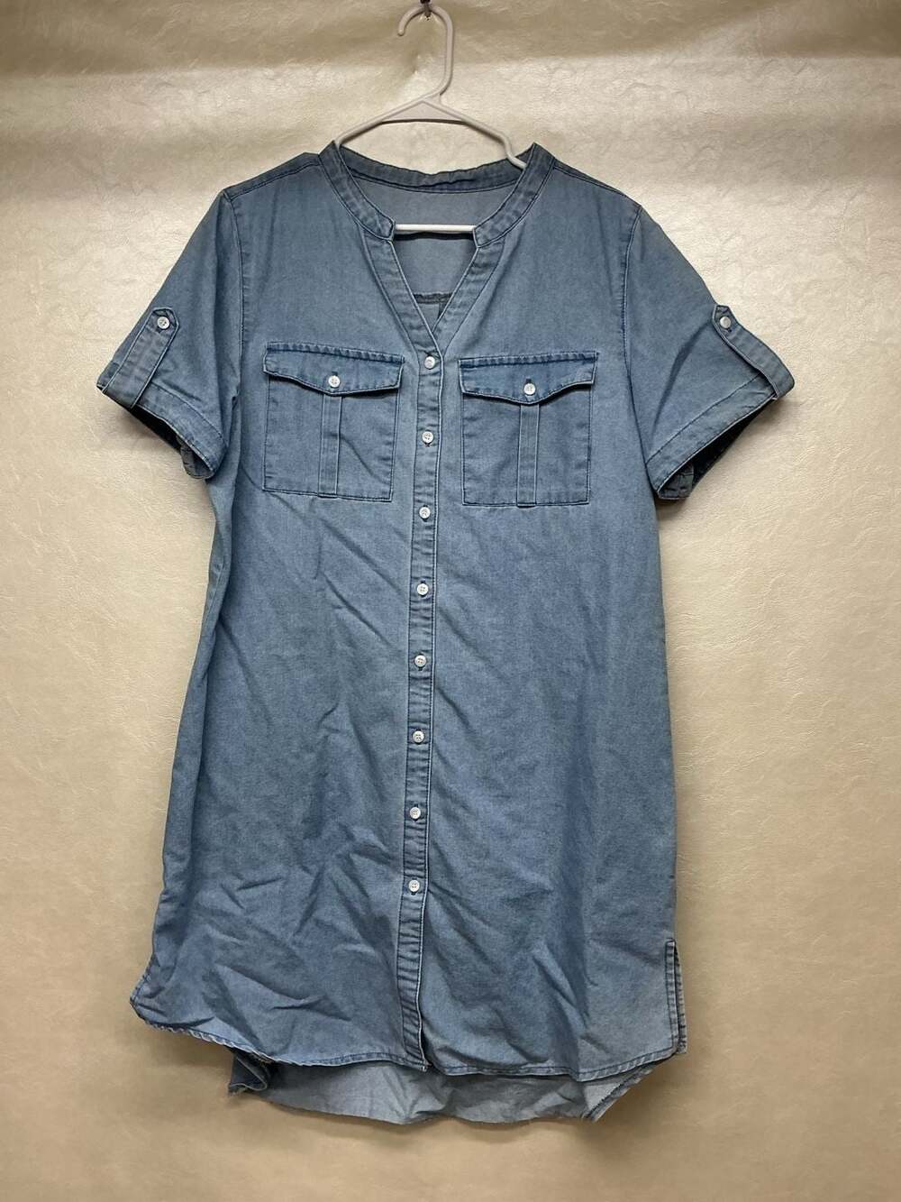 Denim Button-Down Shirt Dress Size L 8/10